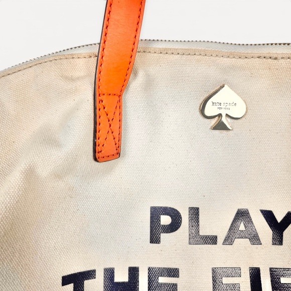 Kate Spade Play The Field Call To Action Large Zipper Canvas Tote Bag Graphic - Picture 6 of 13